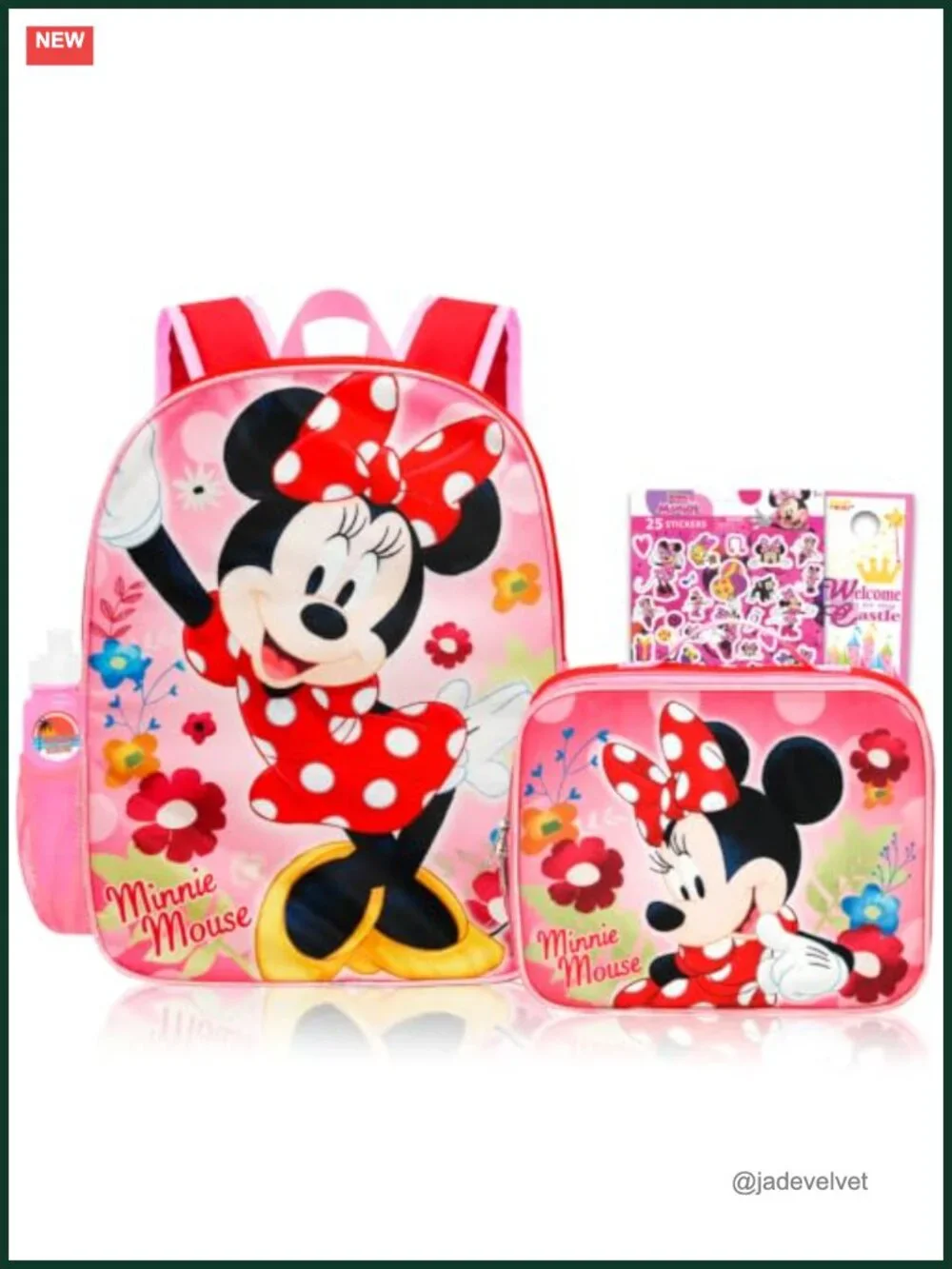 16in Kids Backpack with Lunch Box Set - Minnie Mouse Bookbag Insulated Lunch Bag